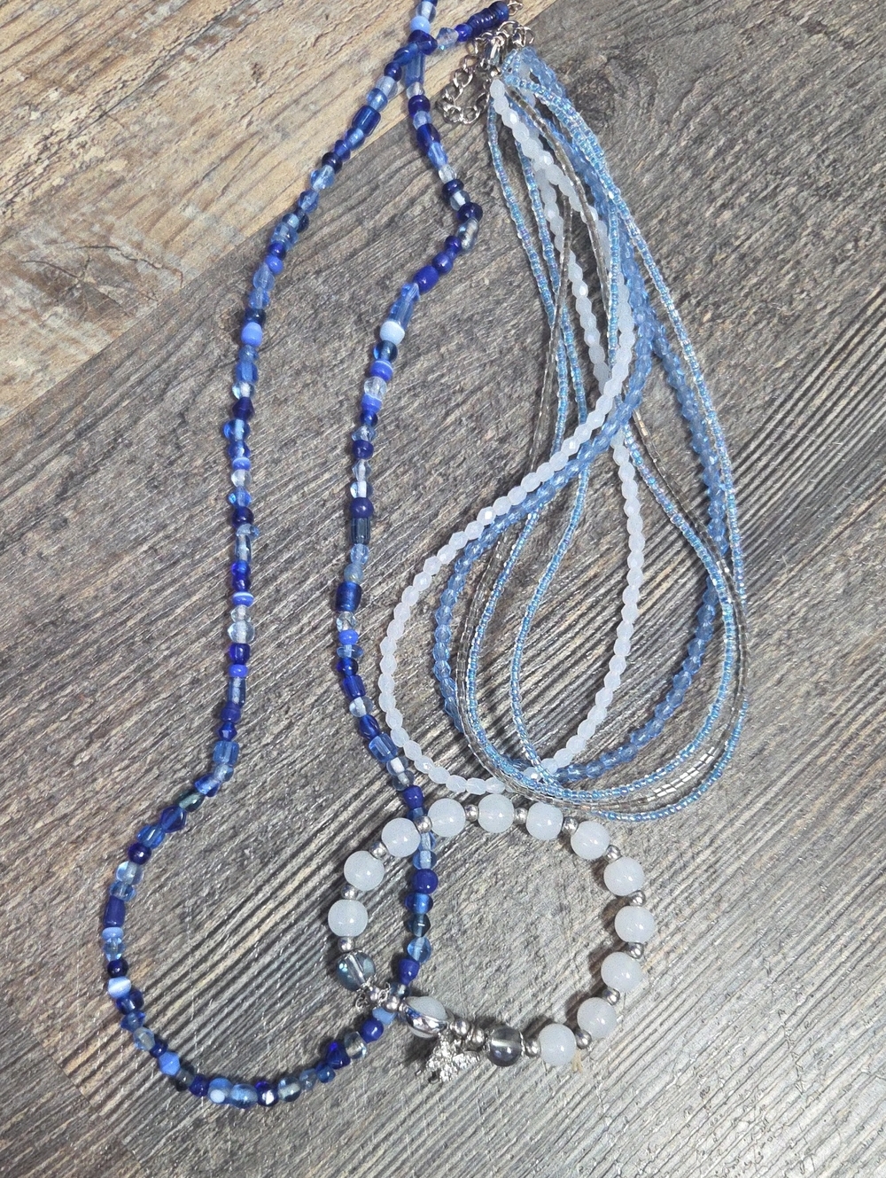 Blue Beaded Layered Necklace and Bracelet Set